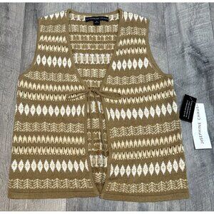 Josephine‎ Chaus Sweater Vest Sleeveless Womens Small Tan Sequins Tie Front NEW